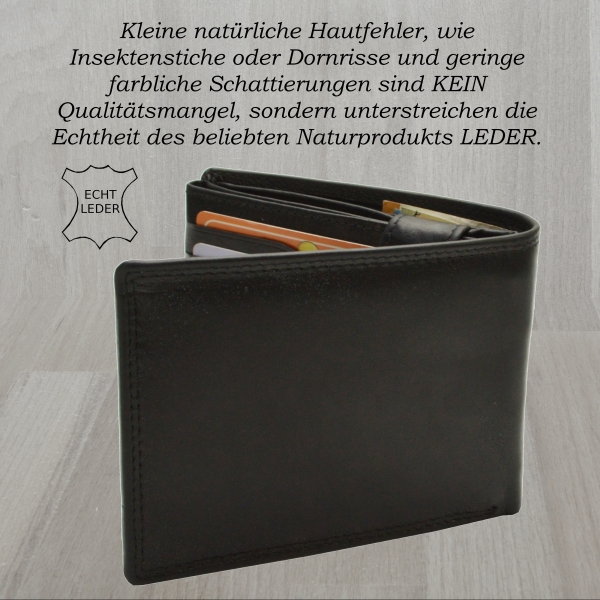 Herren Leder Geldbörse mit Münzfach und drittem geheimen Geldscheinfach